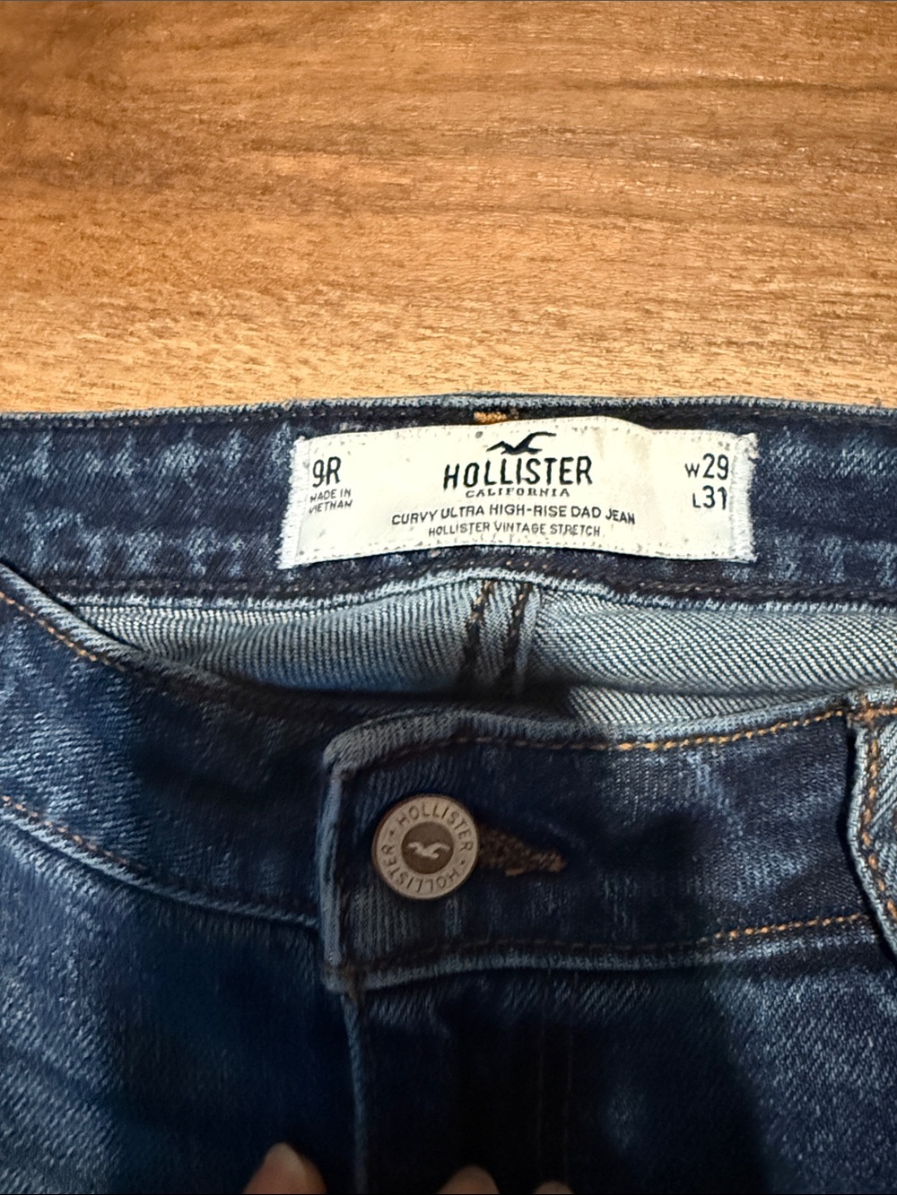 Hollister Women's Dark Blue Distressed High Waisted Relaxed Jeans - Picture 2 of 5